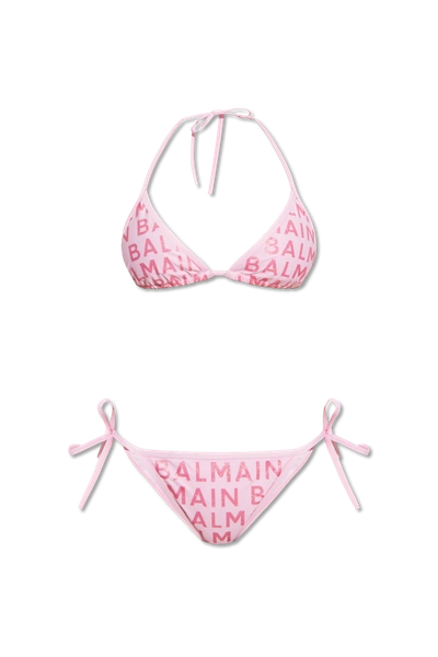 Shop Balmain Pink Logo-printed Bikini In New