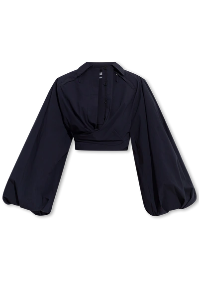 Shop Jacquemus Navy Blue ‘bahia' Cropped Shirt In New