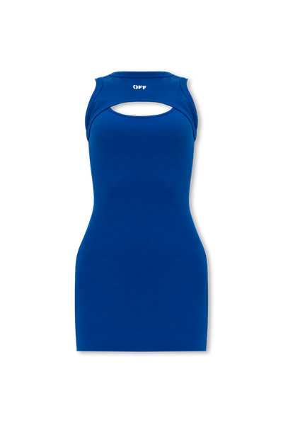 Shop Off-white Blue Ribbed Dress With Logo In New