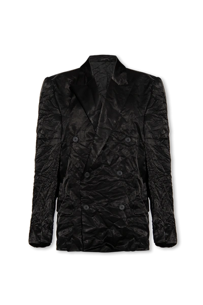 Shop Balenciaga Black Satin Blazer With Creased Effect In New