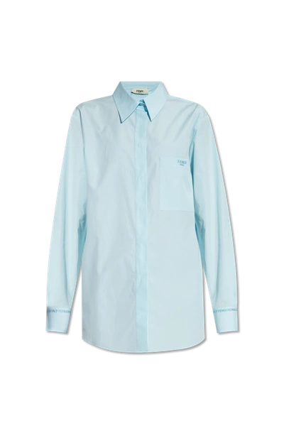Shop Fendi Light Blue Cotton Shirt With Pocket In New