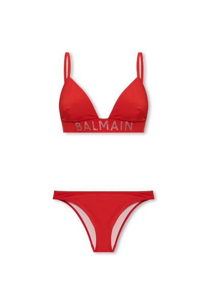 Shop Balmain Red Two-piece Swimsuit In New