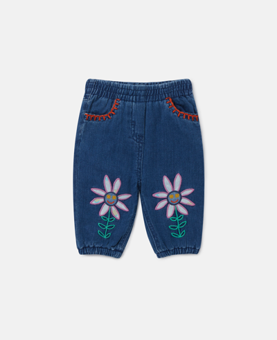 Shop Stella Mccartney Smiling Flower Embroidery Baby Jeans In Navy