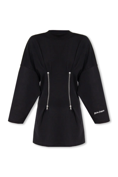 Shop Palm Angels Black Mini Sweatshirt Dress In New