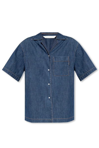 Shop Palm Angels Blue Oversized Denim Shirt In New
