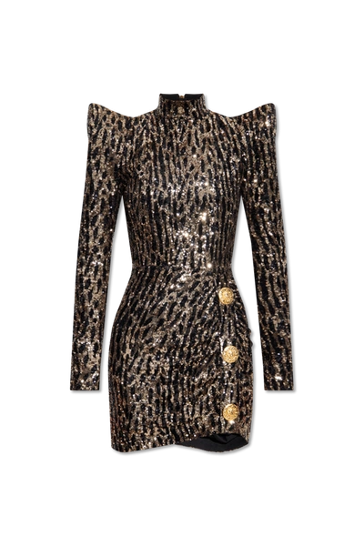 Shop Balmain Gold Sequin Dress In New