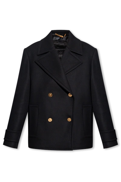 Shop Versace Black Short Double-breasted Coat In New