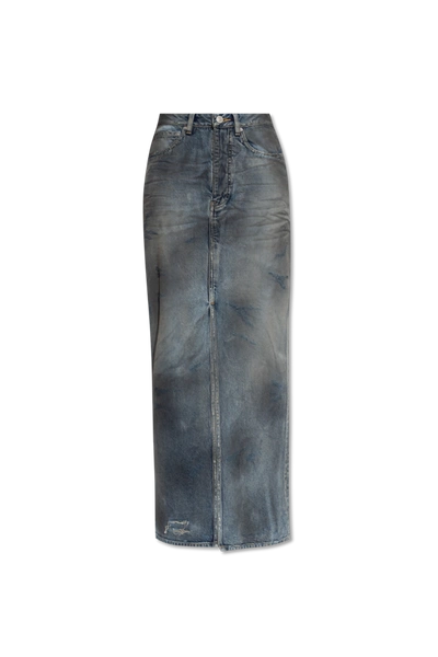Shop Balenciaga Blue Denim Skirt With Vintage Effect In New