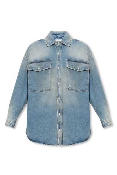 Shop Palm Angels Blue Denim Shirt With A Vintage Effect In New