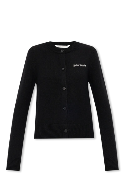 Shop Palm Angels Black Cardigan With Logo In New