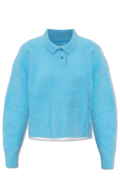 Shop Jacquemus Blue ‘neve' Sweater With Collar In New