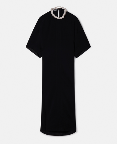 Shop Stella Mccartney Falabella Crystal Chain Maxi Dress In Black