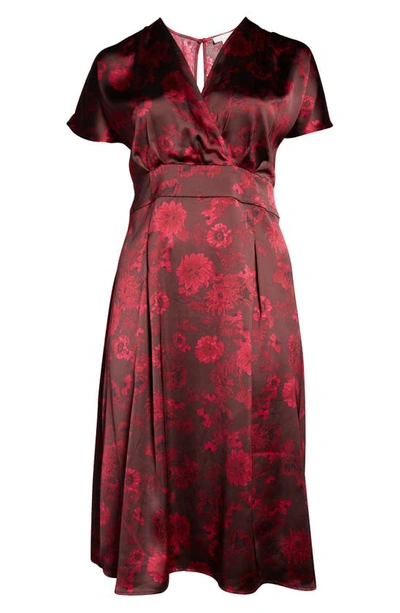 Shop Chelsea28 Surplice V-neck Satin Midi Dress In Brown Chrissy Floral