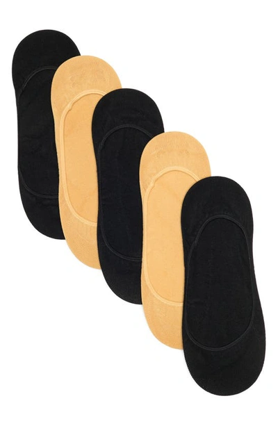 Shop Nordstrom Rack Pack Of 5 Microfiber Sock Liners In Black -beige Almond