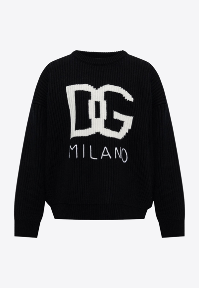 Shop Dolce & Gabbana Dg Milano Intarsia Knit Sweater In Black