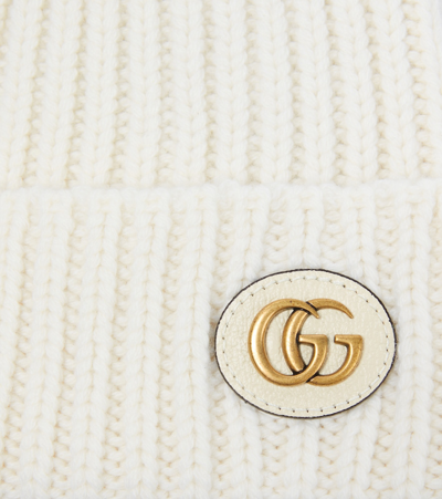 Gucci Womens Ivory Double G Ribbed Wool-blend Knitted Beanie Hat In White