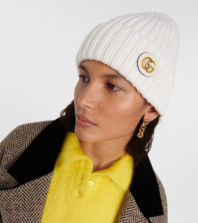 Gucci Womens Ivory Double G Ribbed Wool-blend Knitted Beanie Hat In White