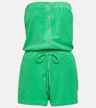 Shop Melissa Odabash Venus Cotton-blend Terry Playsuit In Green