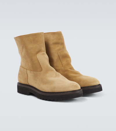 Auralee Suede Ankle Boots In Beige