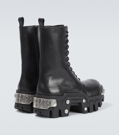 Balenciaga Bulldozer Platform Leather Boots In Black
