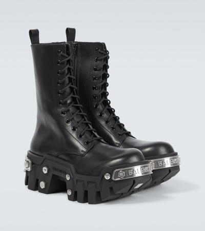 Shop Balenciaga Bulldozer Leather Lace-up Boots In Black