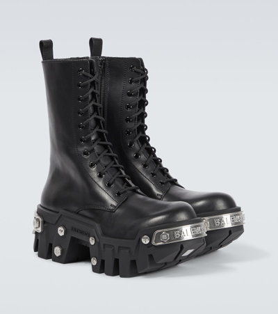 Balenciaga Bulldozer Platform Leather Boots In Black