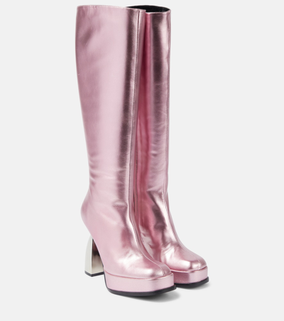 Shop Nodaleto Angel Metallic Leather Knee-high Boots In Pink