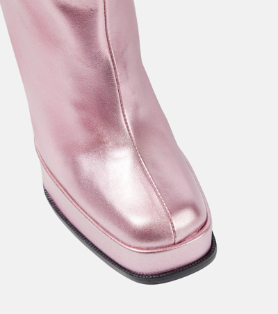 Shop Nodaleto Angel Metallic Leather Knee-high Boots In Pink