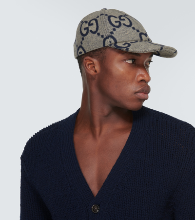 Shop Gucci Jumbo Gg Wool Baseball Cap In Beige