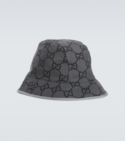 Shop Gucci Gg Technical Bucket Hat In Grey