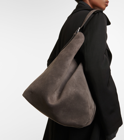 Totême Large Belted Suede Tote Bag In Grey