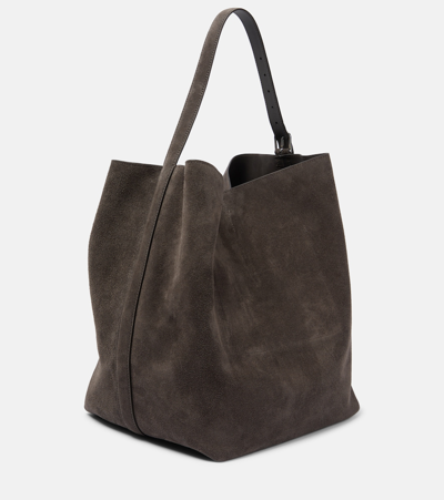 Totême Large Belted Suede Tote Bag In Grey
