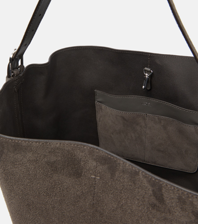 Totême Large Belted Suede Tote Bag In Grey