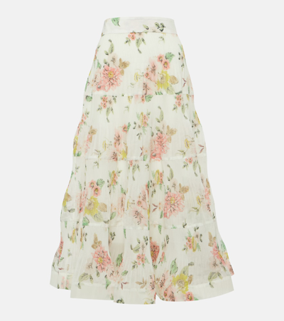 Shop Zimmermann Tiered Floral Midi Skirt In Multicoloured