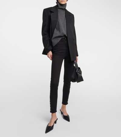 Frame The Snapped High-rise Denim Leggings In Black