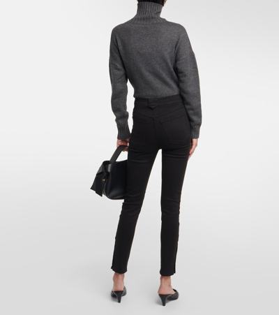 Frame The Snapped High-rise Denim Leggings In Black