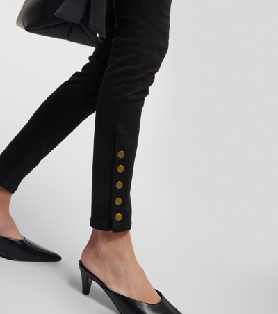 Frame The Snapped High-rise Denim Leggings In Black