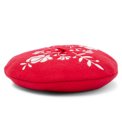 Shop Kenzo Embroidered Wool-blend Beret In Red
