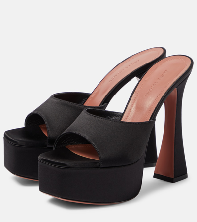 Shop Amina Muaddi Dalida Satin Platform Mules In Black