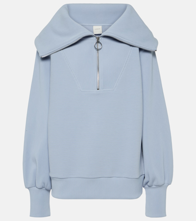 Shop Varley Vine Cotton-blend Half-zip Sweater In Blue