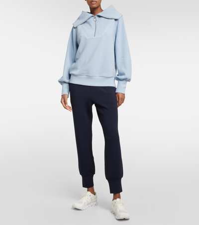 Shop Varley Vine Cotton-blend Half-zip Sweater In Blue
