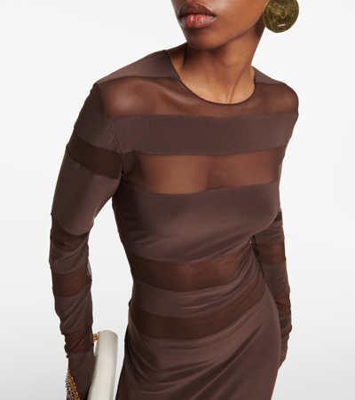 Shop Norma Kamali Mesh-panelled Gown In Brown