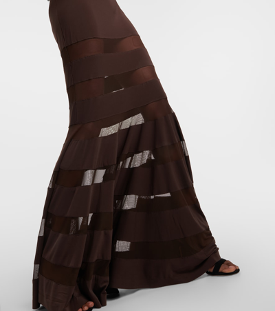 Shop Norma Kamali Mesh-panelled Gown In Brown