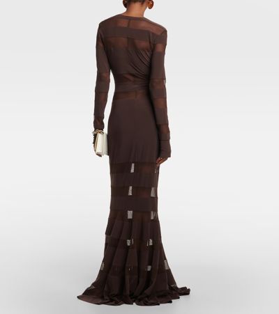 Shop Norma Kamali Mesh-panelled Gown In Brown