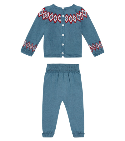 Shop La Coqueta Baby Set Of Wool Cardigan And Pants In Blue