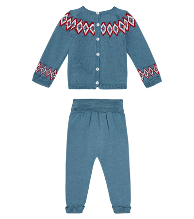 La Coqueta Baby Set Of Wool Cardigan And Pants In Blue
