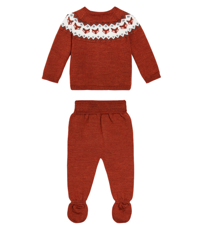 La Coqueta Baby Set Of Wool Jacket And Pants In Red