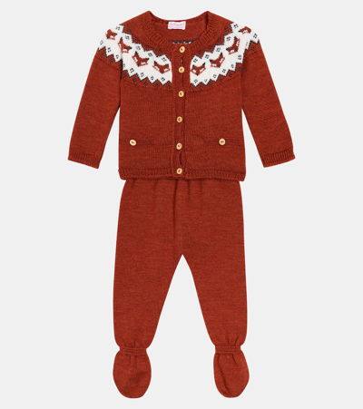 La Coqueta Baby Set Of Wool Jacket And Pants In Red