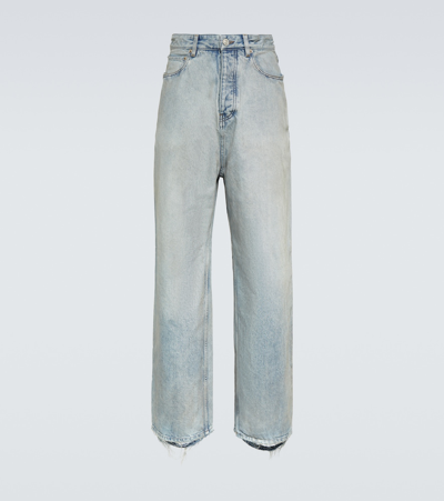 Shop Balenciaga Distressed Wide-leg Jeans In Blue