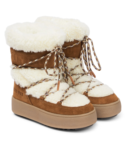 Shop Moon Boot Jtrack Junior Shearling And Suede Snow Boots In Brown